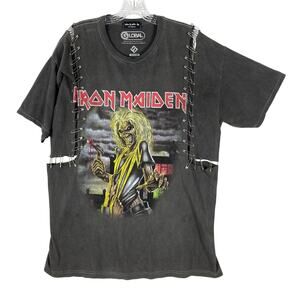 Nwot IRON MAIDEN IAMKOKO Tshirt M Grey Graphic Safety-Pins Cut-Out Eddie 2021